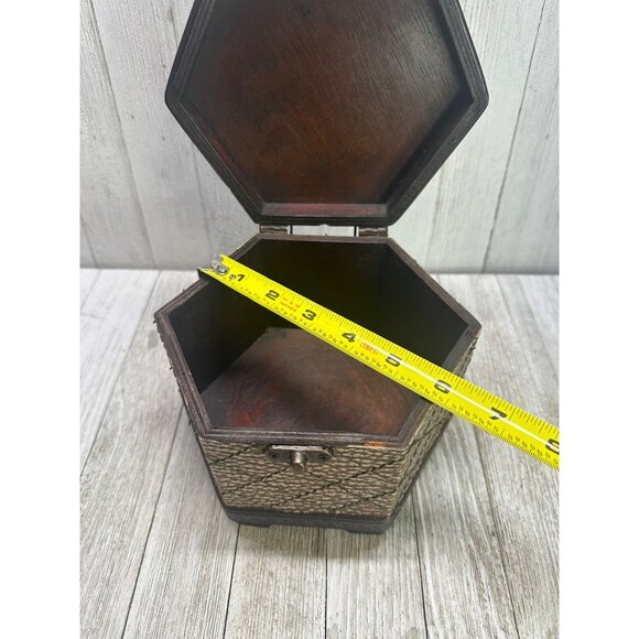 Vintage Wooden Storage Box Jewelry Keepsakes Hexagonal Shape Hinged Lid - Picture 10 of 12